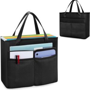 Portable File Folder Tote Bag with Handle - Black